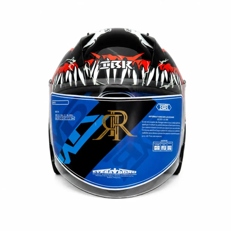 کلاه کاسکت بدون فک طلق‌دار IBK طرح دندان مشکی قرمز